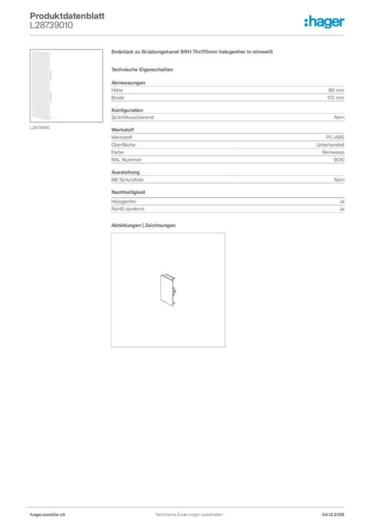 Bild Hager Produktdatenblatt L28739010 | Hager Schweiz