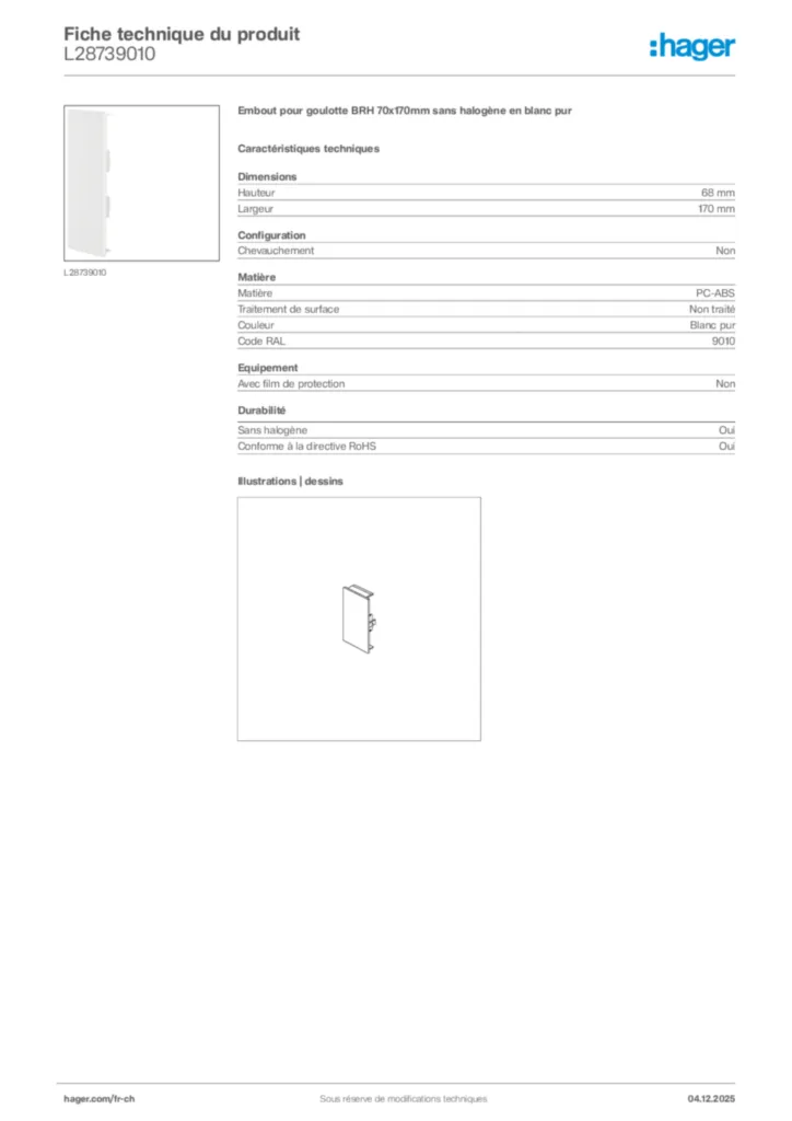 Image Hager Fiche technique du produit L28739010 | Hager Suisse