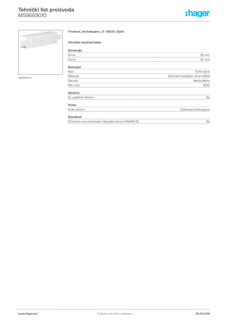 Slika Hager Product data sheet M59669010  | Hager