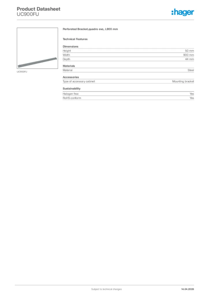 Image Hager Product data sheet UC900FU  | Hager Africa