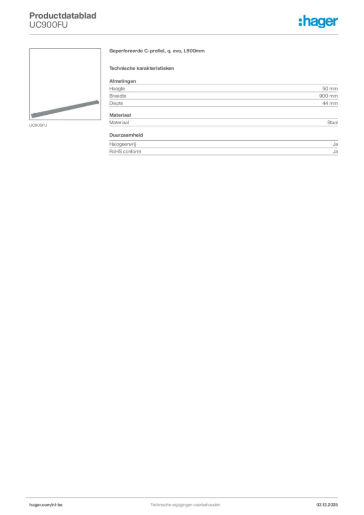 Afbeelding Hager Productdatablad UC900FU | Hager Belgium
