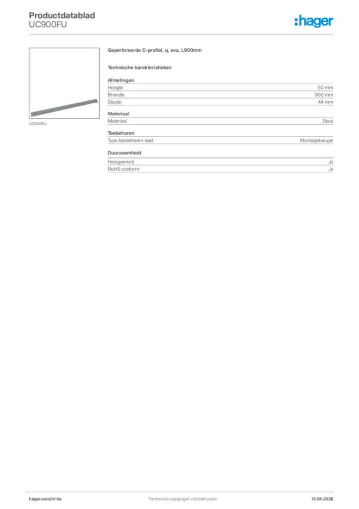 Afbeelding Hager Productdatablad UC900FU | Hager Belgium