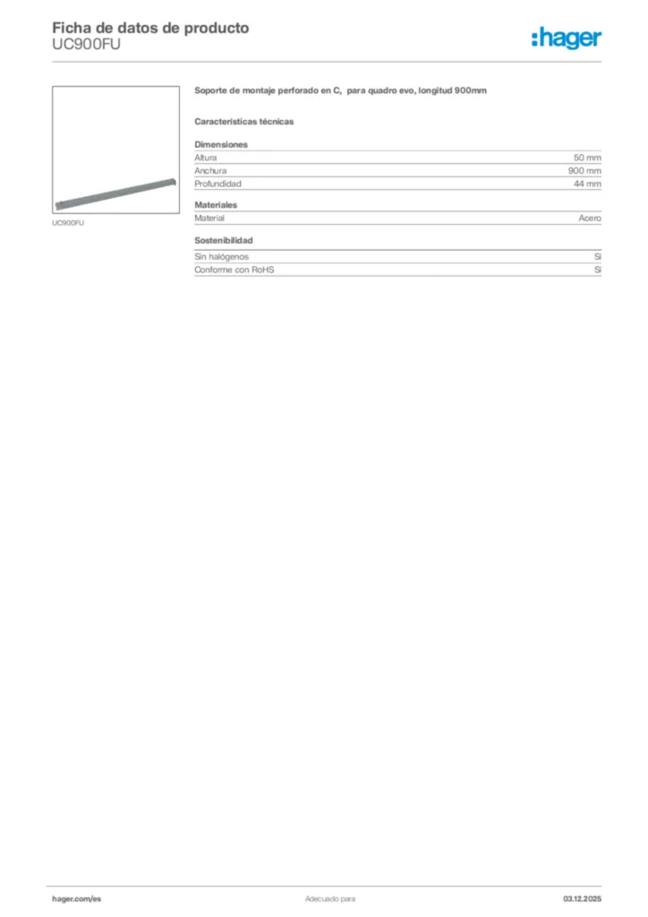 Imagen Hager Ficha de datos de producto UC900FU | Hager España