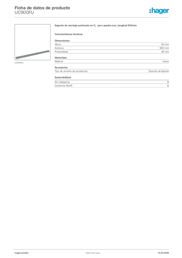 Imagen Hager Ficha de datos de producto UC900FU | Hager España