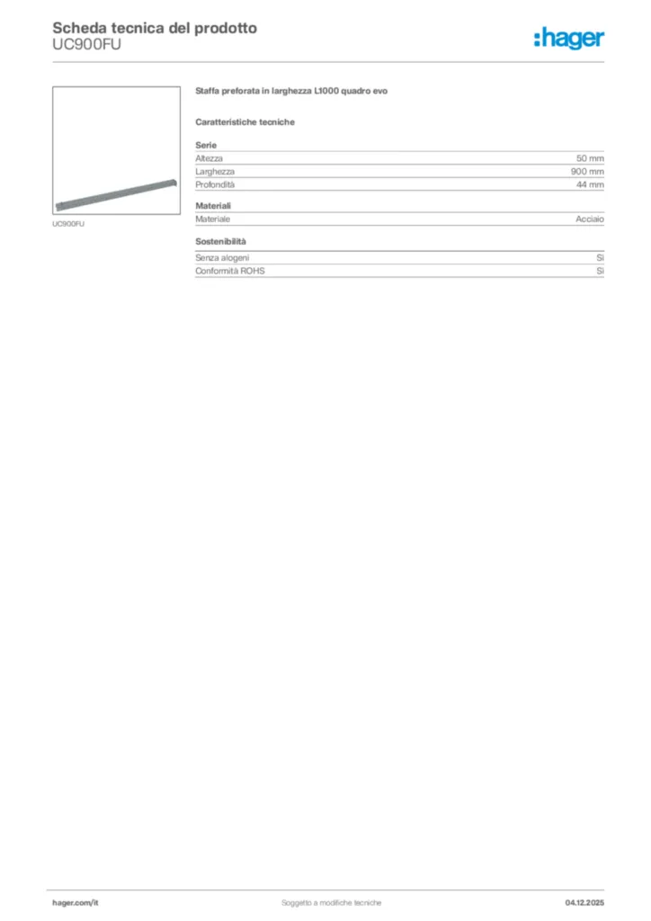 Immagine Hager Scheda tecnica del prodotto UC900FU | Hager Italia
