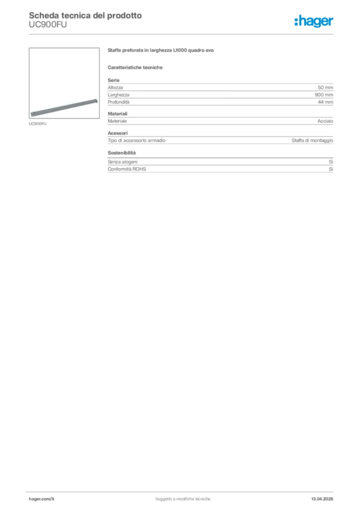 Immagine Hager Scheda tecnica del prodotto UC900FU | Hager Italia