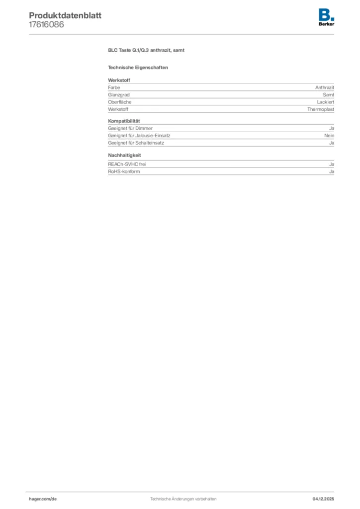 Bild Berker Produktdatenblatt 17616086 | Hager Deutschland