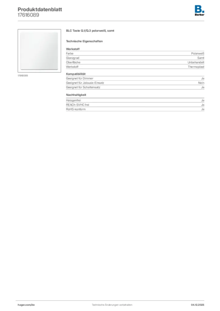 Bild Berker Produktdatenblatt 17616089 | Hager Deutschland