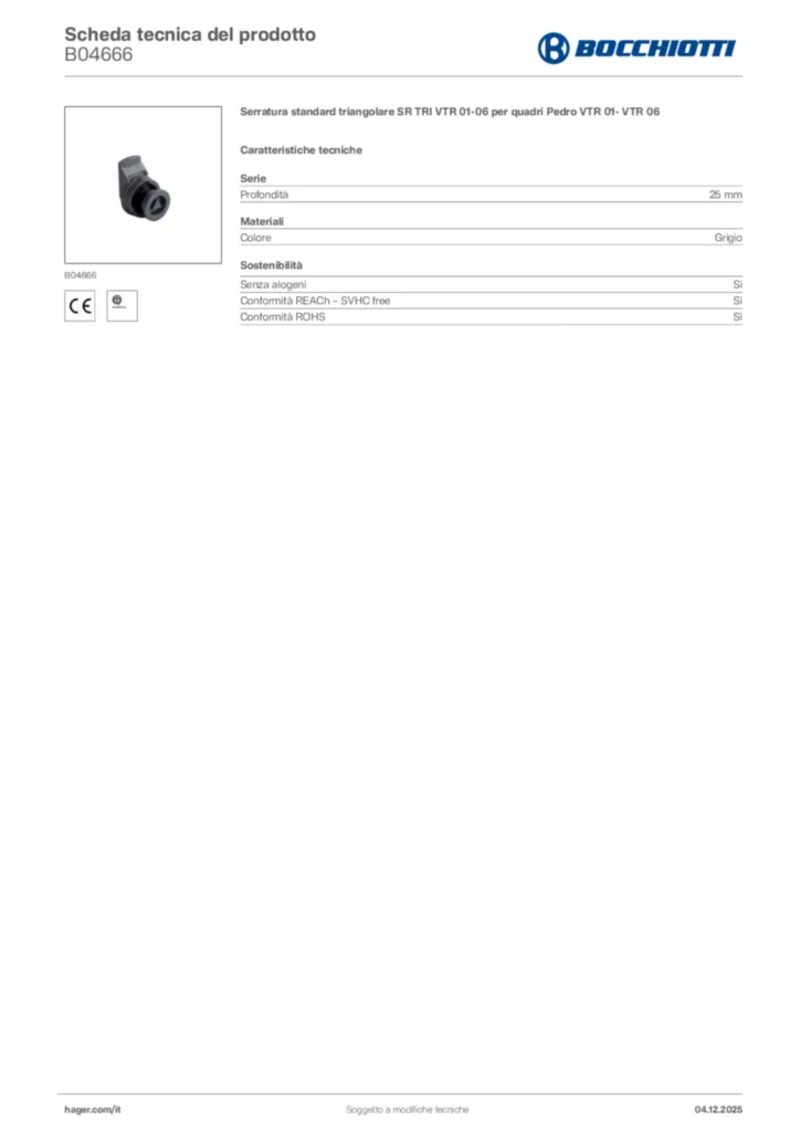 Immagine Bocchiotti Scheda tecnica del prodotto B04666 | Hager Italia