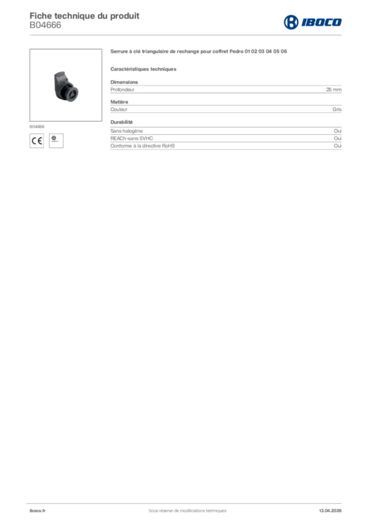 Image Iboco Fiche technique du produit B04666 | Hager France