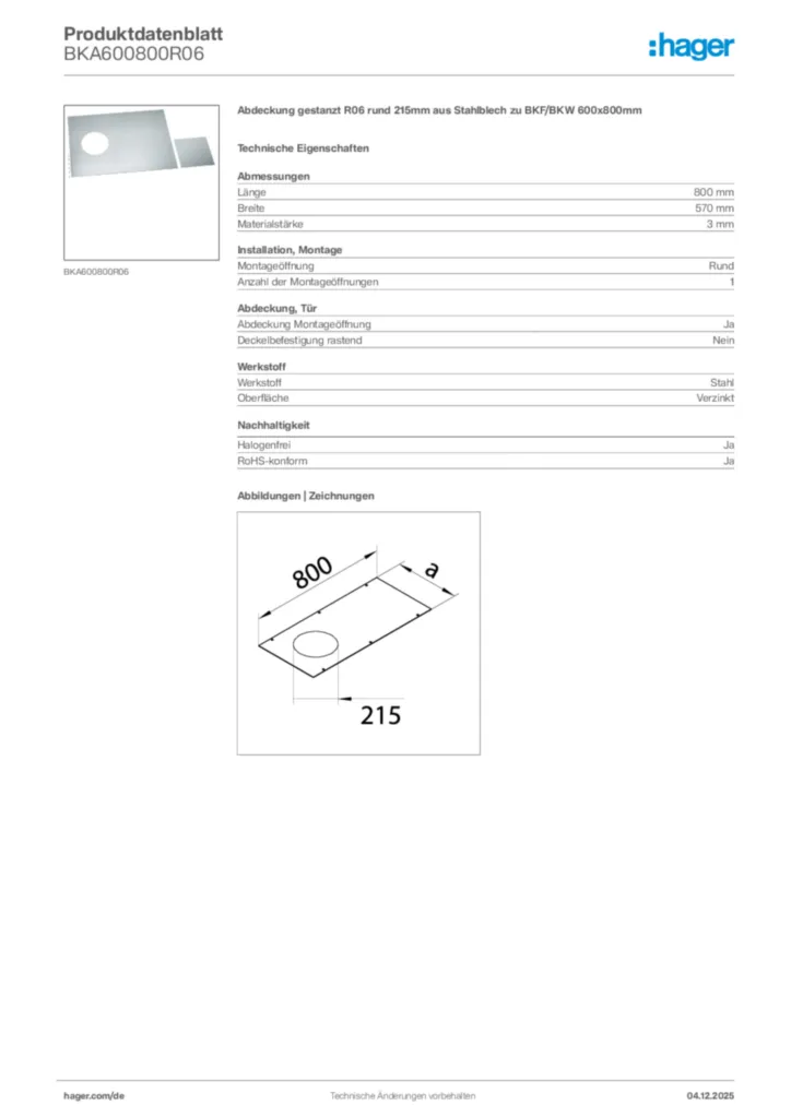 Bild Hager Produktdatenblatt BKA600800R06 | Hager Deutschland