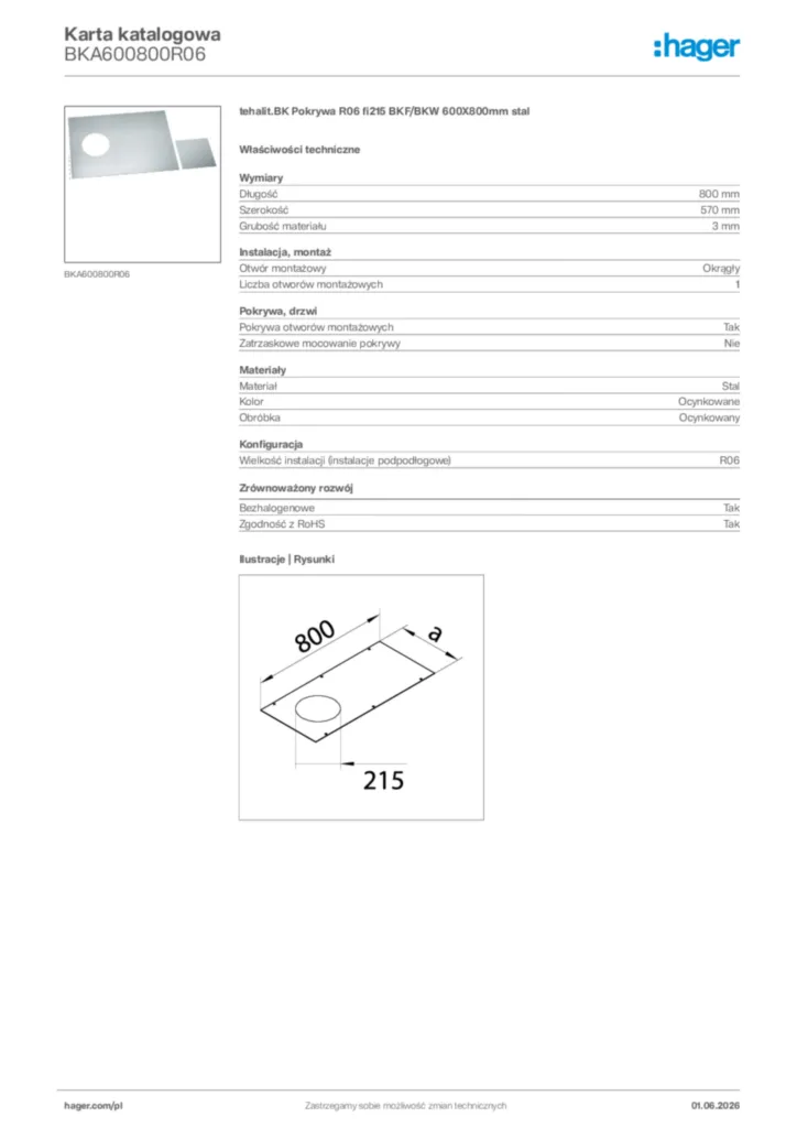 Zdjęcie Hager Karta katalogowa BKA600800R06 | Hager Polska