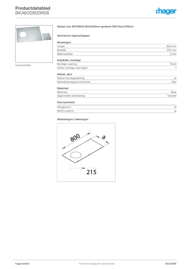 Afbeelding Hager Productdatablad BKA600800R06 | Hager Nederland