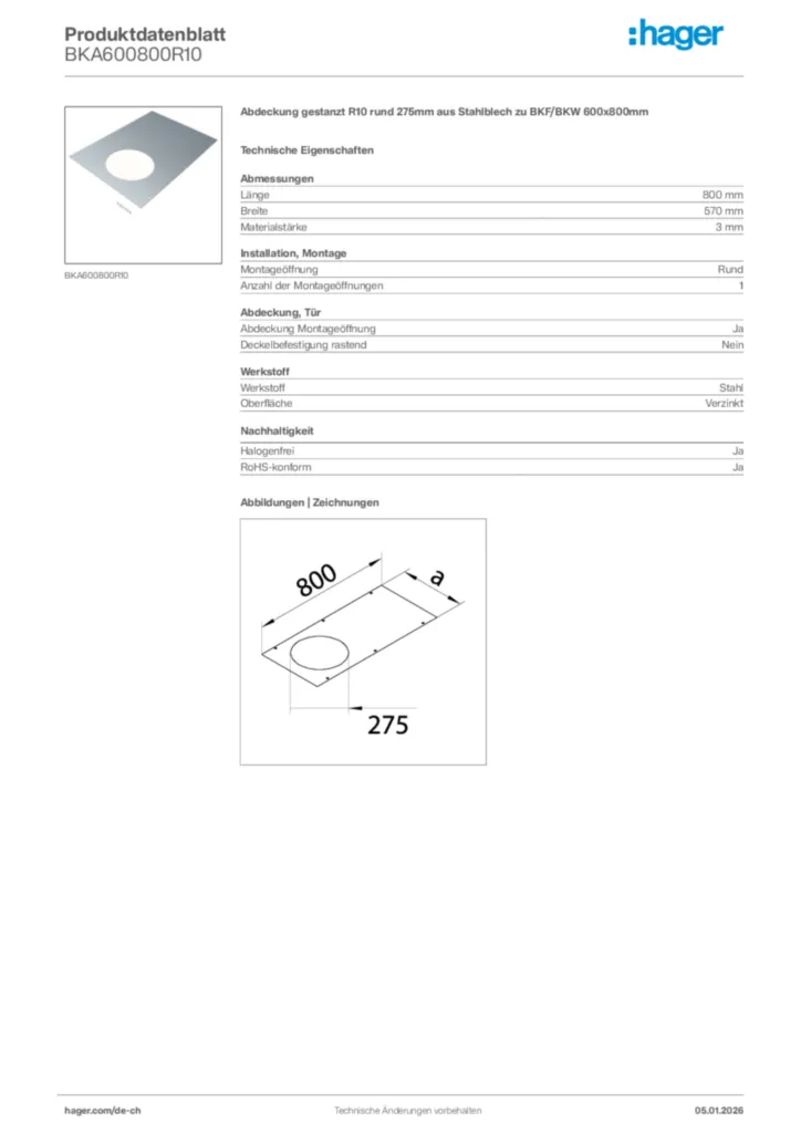 Bild Hager Produktdatenblatt BKA600800R10 | Hager Schweiz