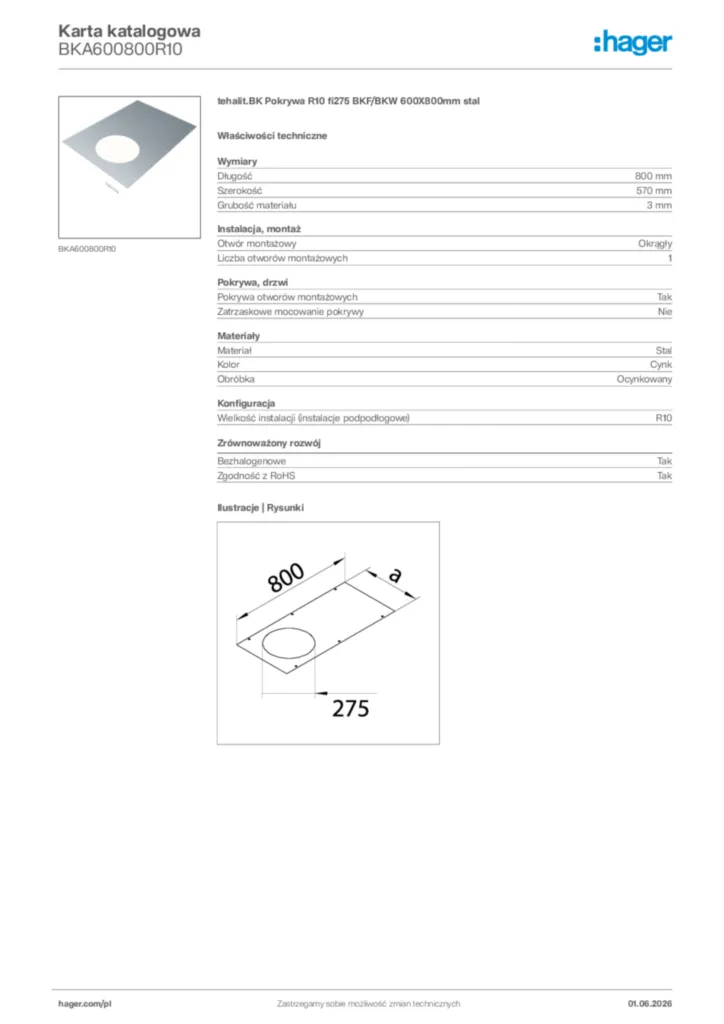 Zdjęcie Hager Karta katalogowa BKA600800R10 | Hager Polska