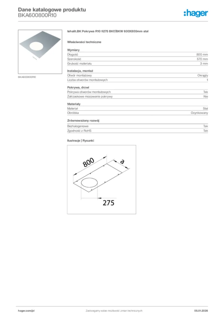 Zdjęcie Hager Karta katalogowa BKA600800R10 | Hager Polska