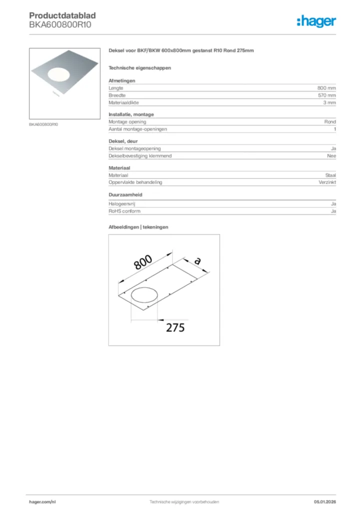 Afbeelding Hager Productdatablad BKA600800R10 | Hager Nederland