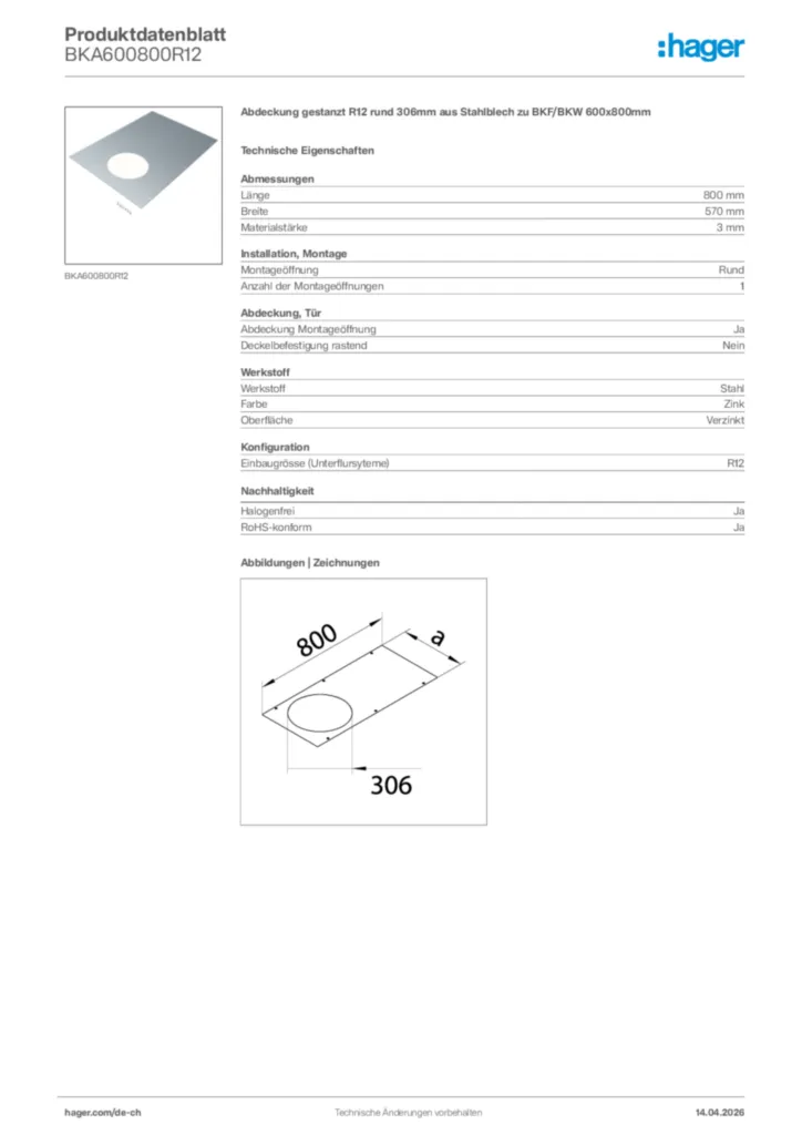 Bild Hager Produktdatenblatt BKA600800R12 | Hager Schweiz
