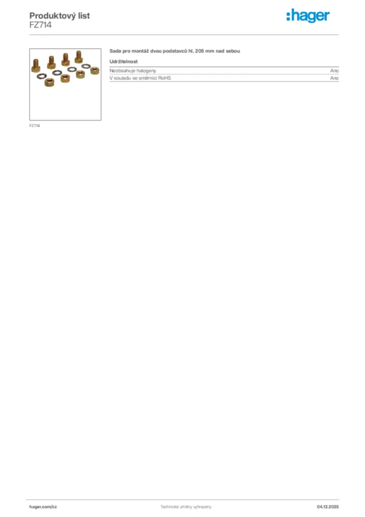 Obrázek Hager Produktový list FZ714 | Hager
