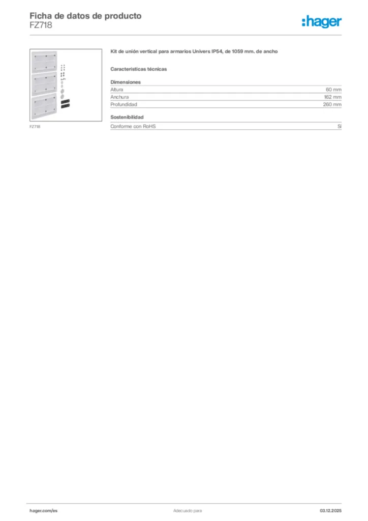 Imagen Hager Ficha de datos de producto FZ718 | Hager España