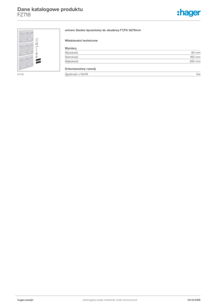 Zdjęcie Hager Dane katalogowe produktu FZ718 | Hager Polska