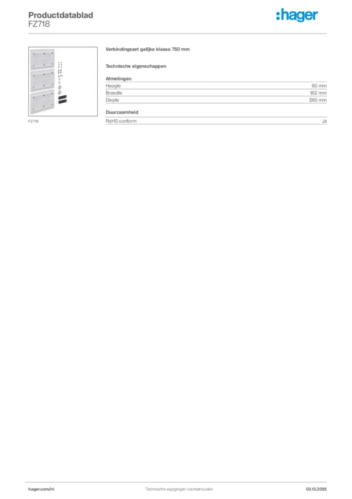Afbeelding Hager Productdatablad FZ718 | Hager Nederland