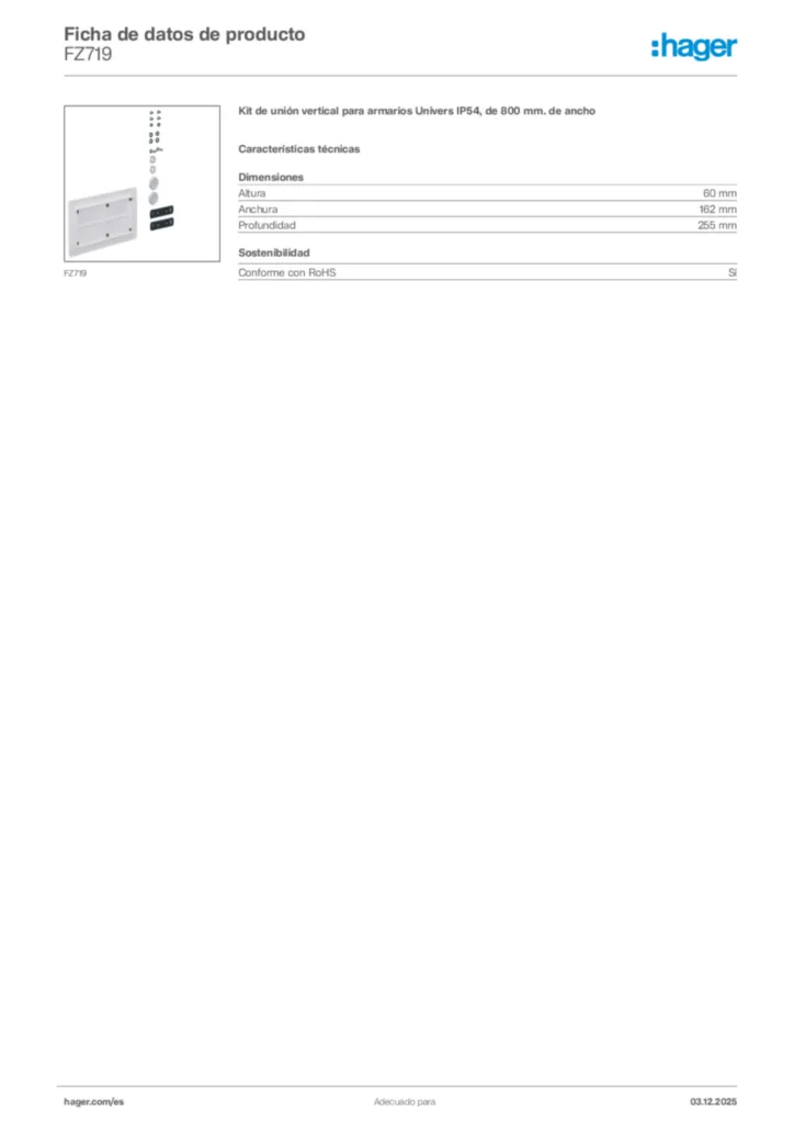 Imagen Hager Ficha de datos de producto FZ719 | Hager España