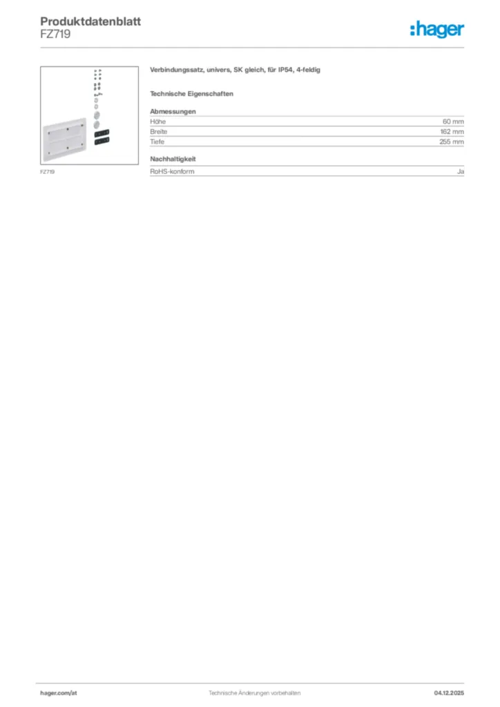 Bild Hager Produktdatenblatt FZ719 | Hager Deutschland