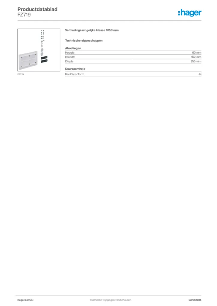 Afbeelding Hager Productdatablad FZ719 | Hager Nederland