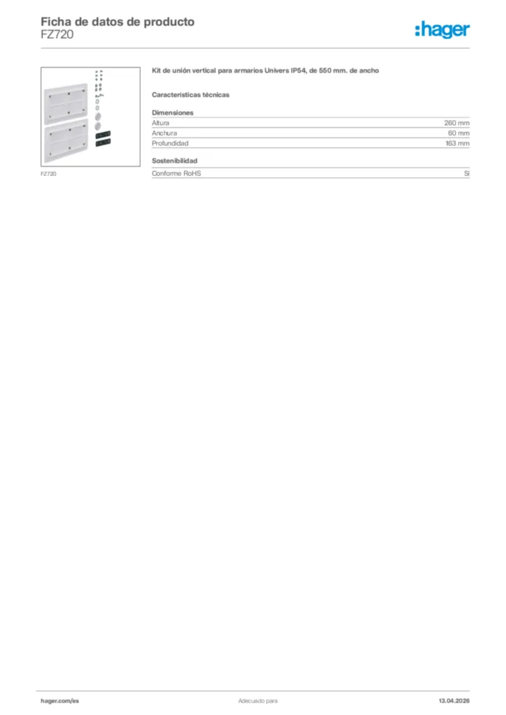 Imagen Hager Ficha de datos de producto FZ720 | Hager España