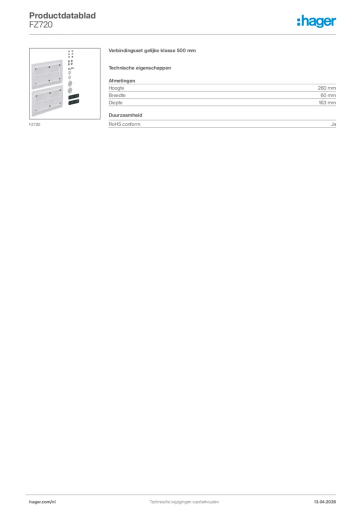 Afbeelding Hager Productdatablad FZ720 | Hager Nederland
