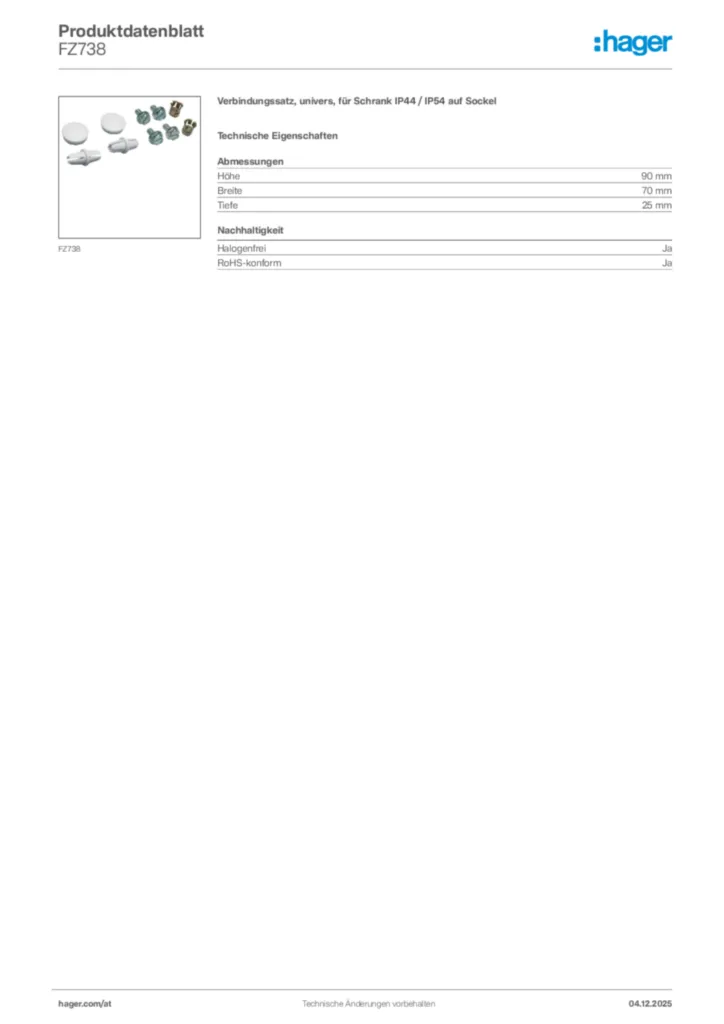 Bild Hager Produktdatenblatt FZ738 | Hager Deutschland