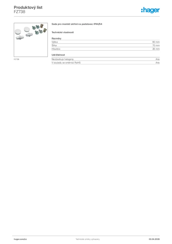 Obrázek Hager Product data sheet FZ738 | Hager