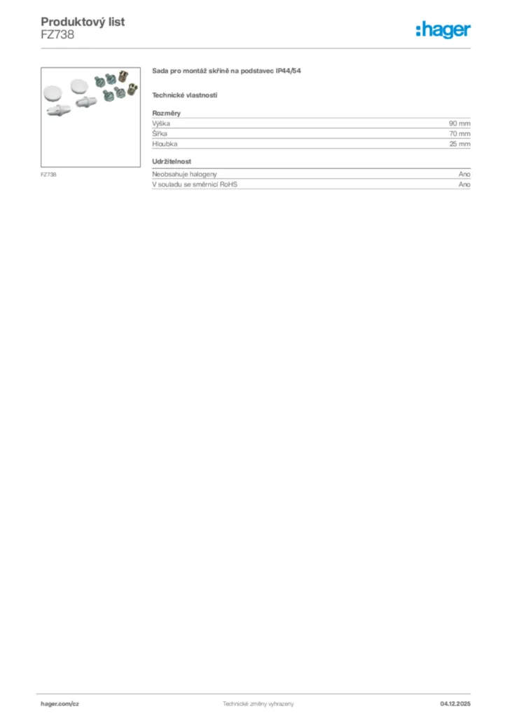 Obrázek Hager Product data sheet FZ738 | Hager