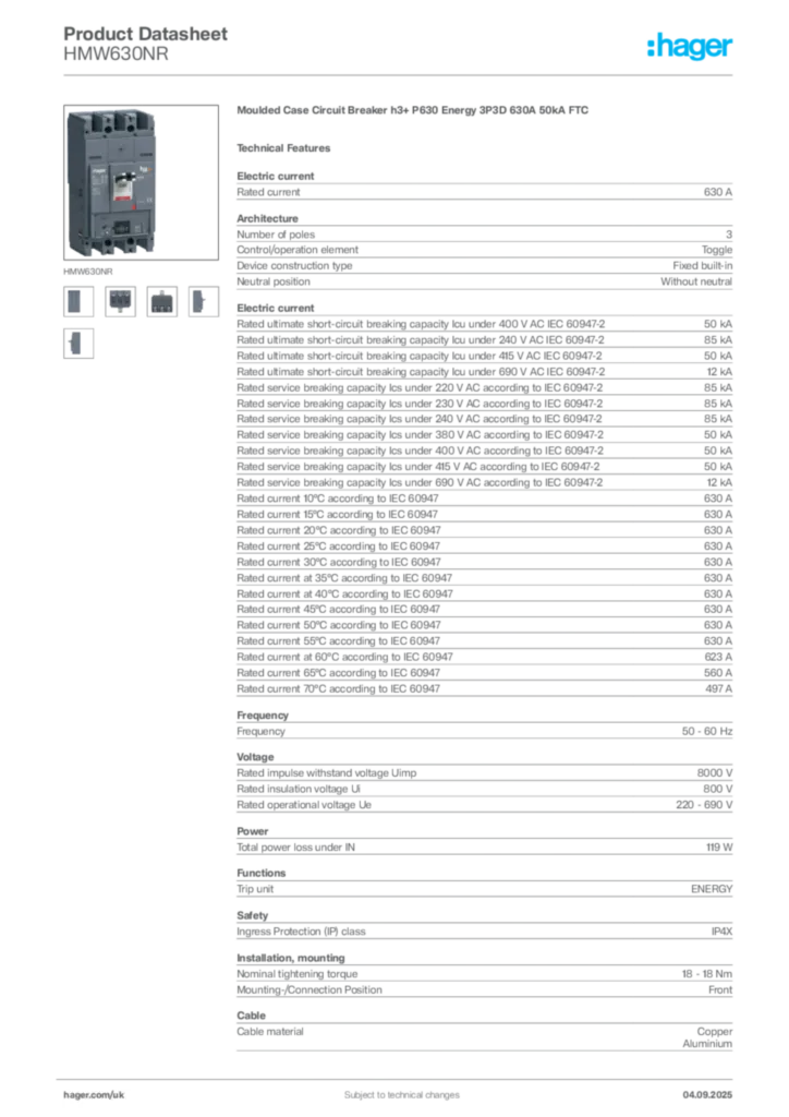 Image Hager Product data sheet HMW630NR  | Hager