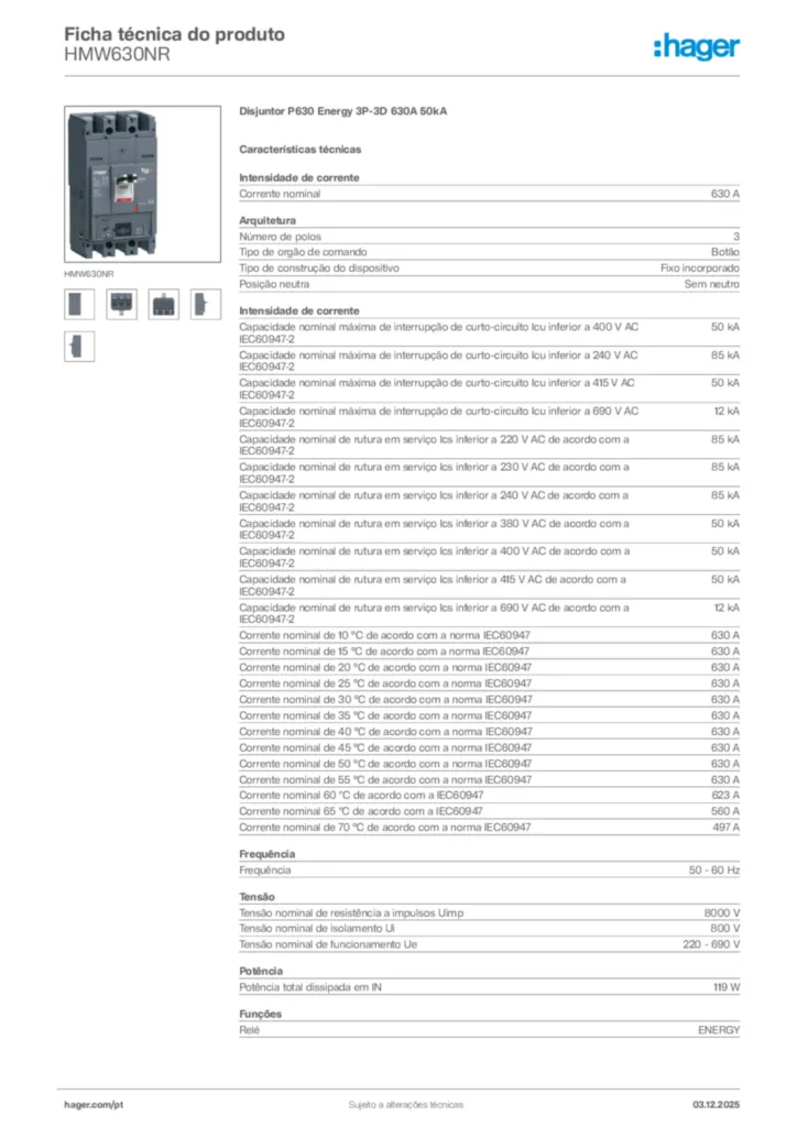 Imagem Hager Ficha técnica do produto HMW630NR | Hager Portugal