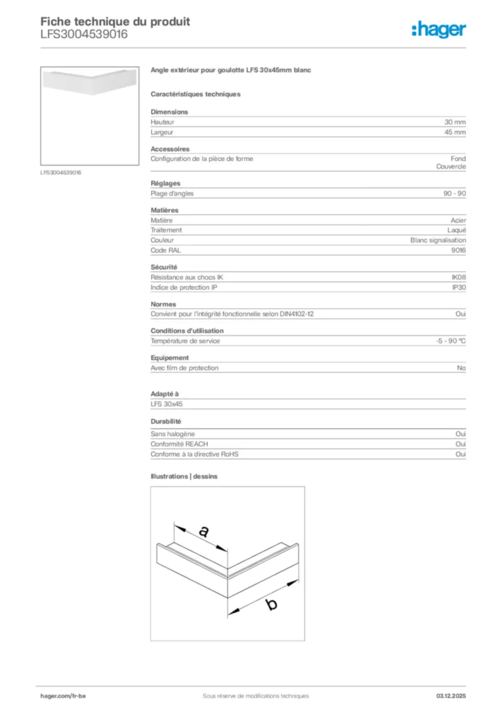 Image Hager Fiche technique du produit LFS3004539016 | Hager Belgique