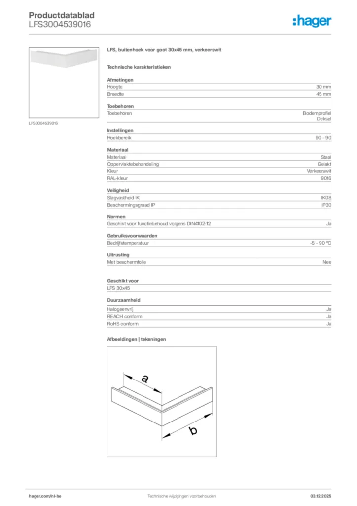 Afbeelding Hager Productdatablad LFS3004539016 | Hager Belgium