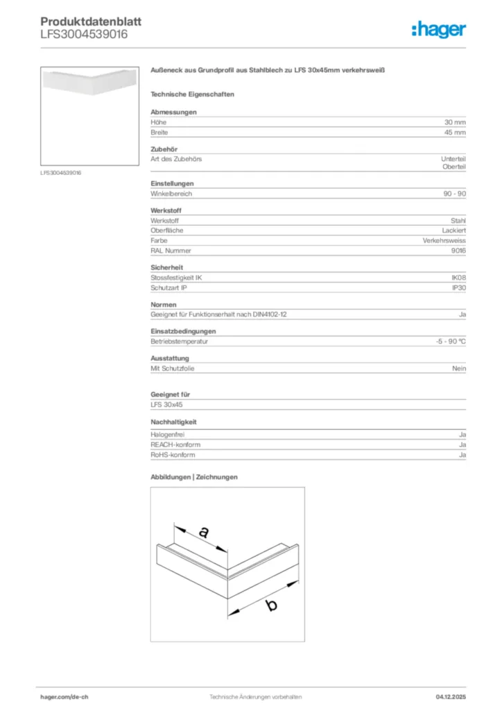 Bild Hager Produktdatenblatt LFS3004539016 | Hager Schweiz