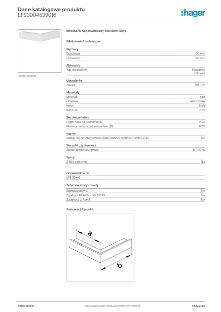 Zdjęcie Hager Dane katalogowe produktu LFS3004539016 | Hager Polska