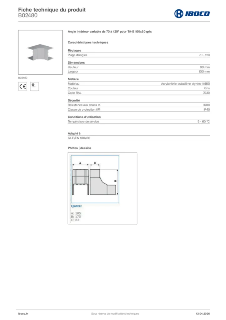 Image Iboco Fiche technique du produit B02480 | Hager France