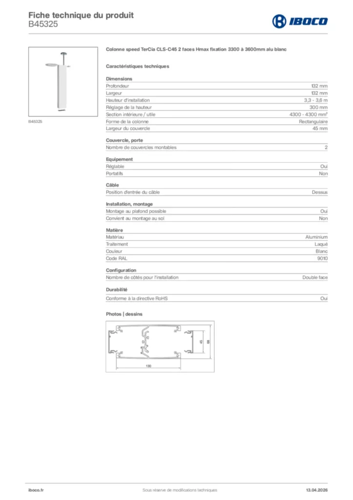 Image Iboco Fiche technique du produit B45325 | Hager France