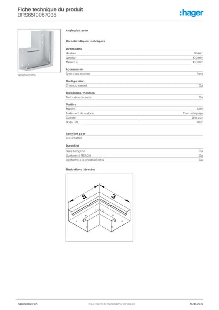 Image Hager Fiche technique du produit BRS6510057035 | Hager Suisse