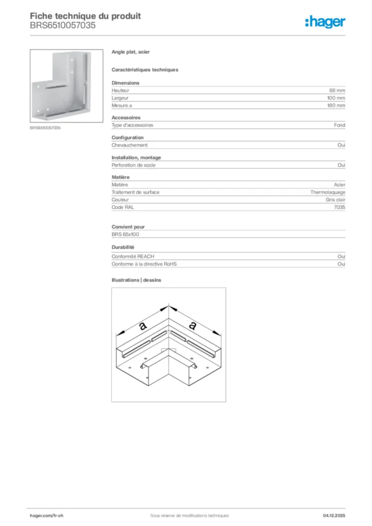 Image Hager Fiche technique du produit BRS6510057035 | Hager Suisse