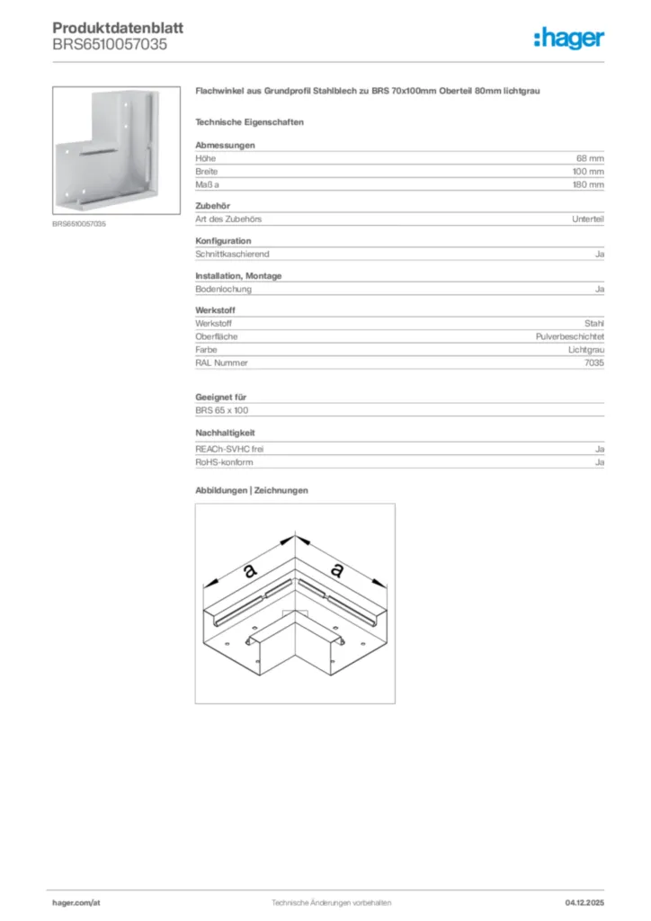 Bild Hager Produktdatenblatt BRS6510057035 | Hager Deutschland