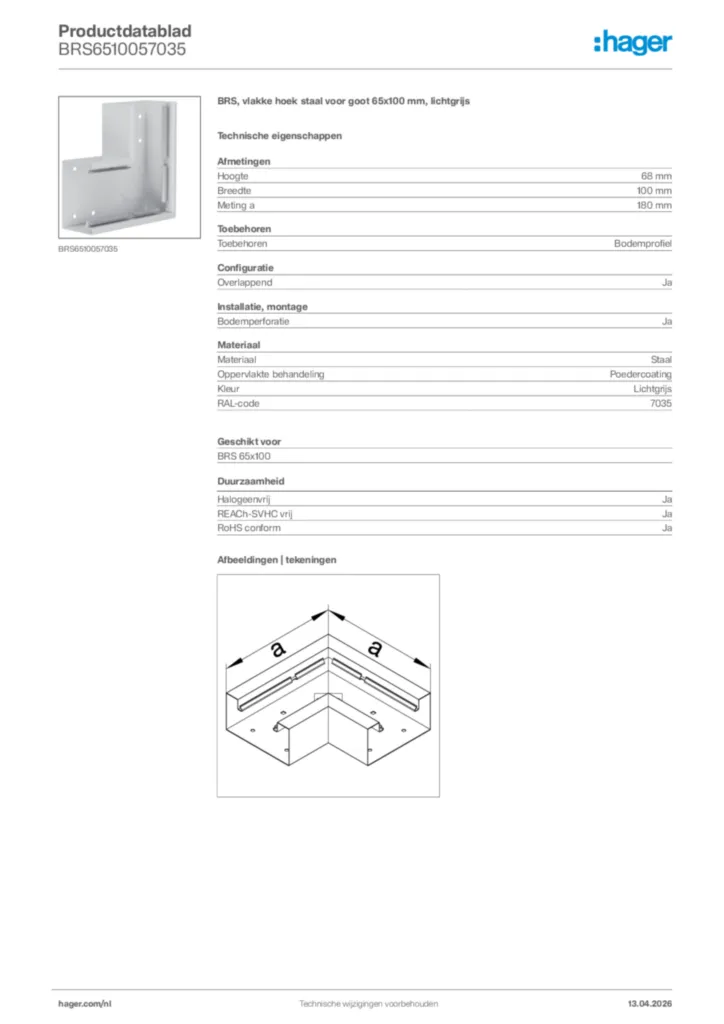Afbeelding Hager Productdatablad BRS6510057035 | Hager Nederland