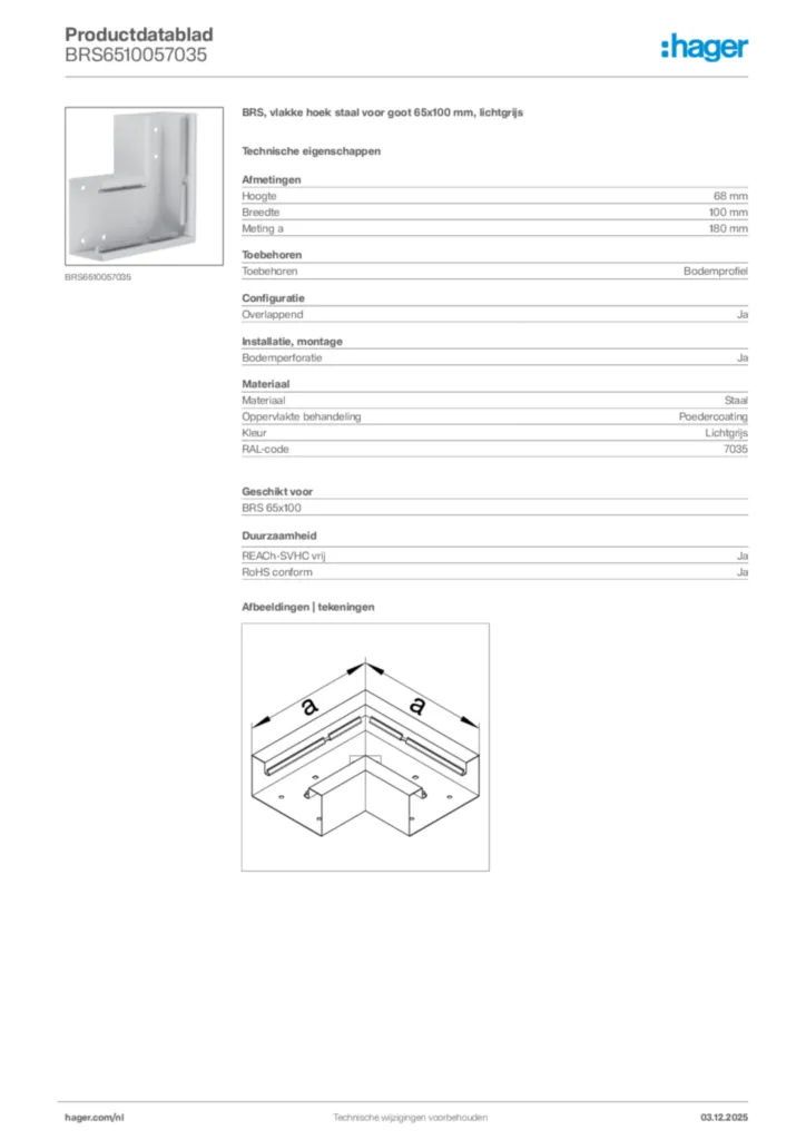 Afbeelding Hager Productdatablad BRS6510057035 | Hager Nederland