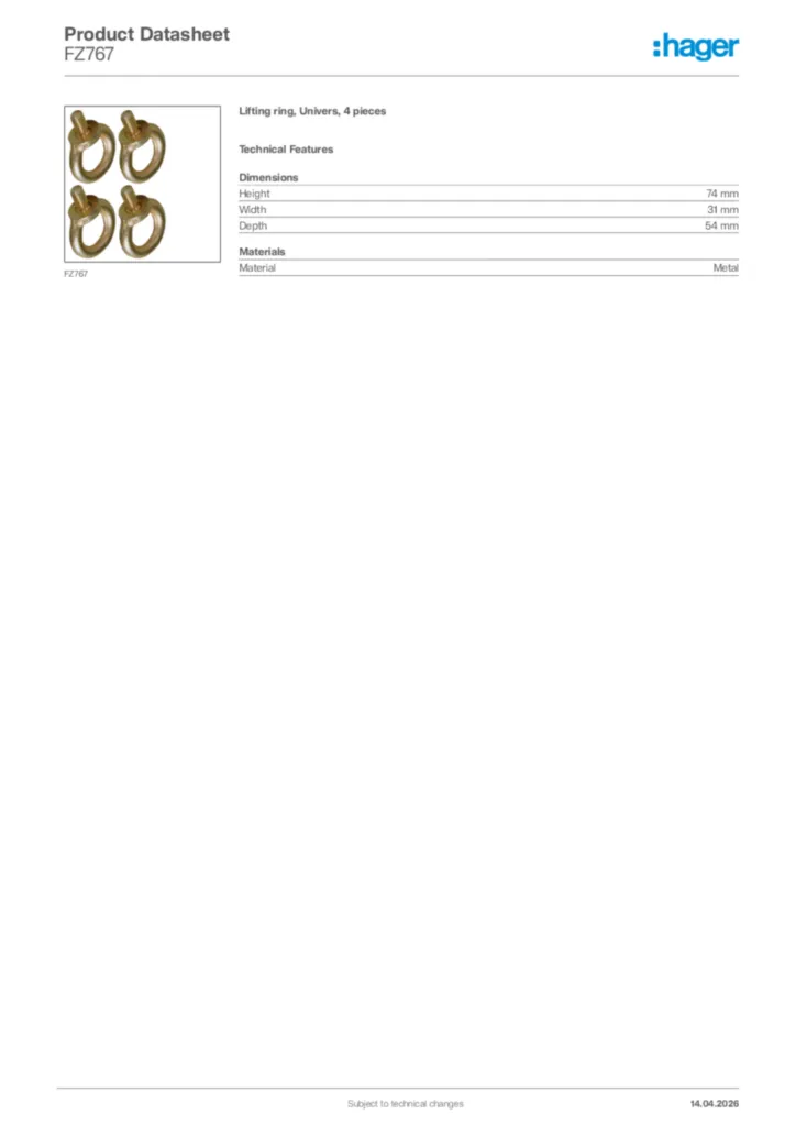 Image Hager Product data sheet FZ767  | Hager Africa