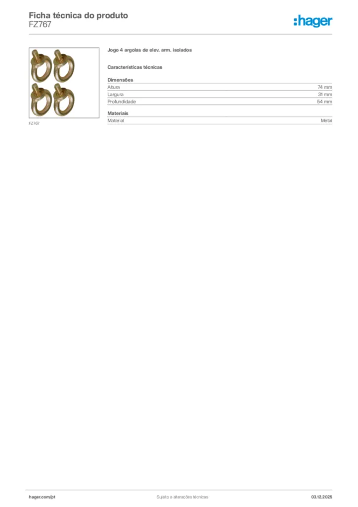 Imagem Hager Ficha técnica do produto FZ767 | Hager Portugal