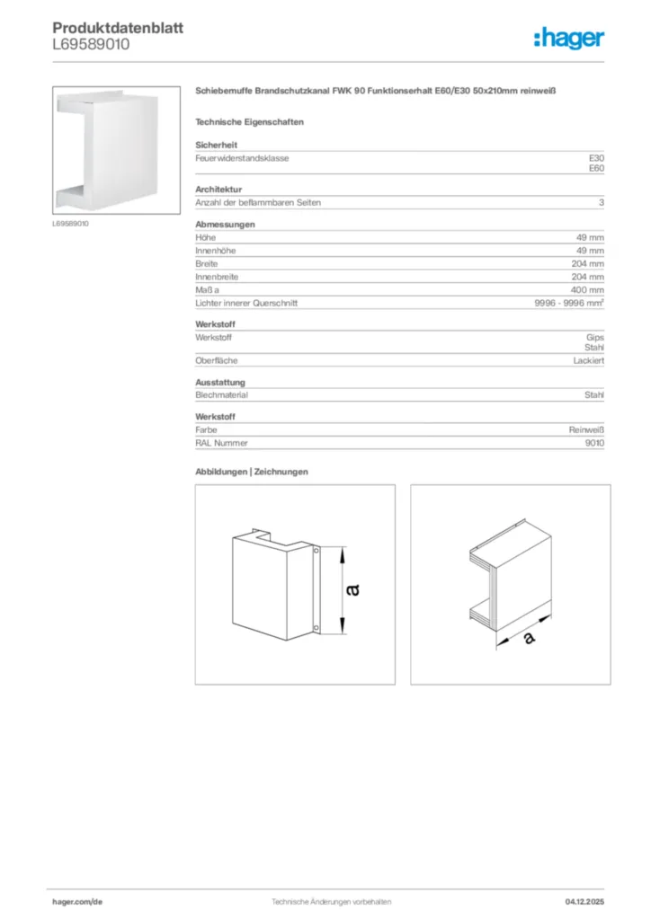 Bild Hager Produktdatenblatt L69589010 | Hager Deutschland